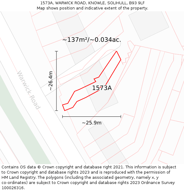 1573A, WARWICK ROAD, KNOWLE, SOLIHULL, B93 9LF: Plot and title map