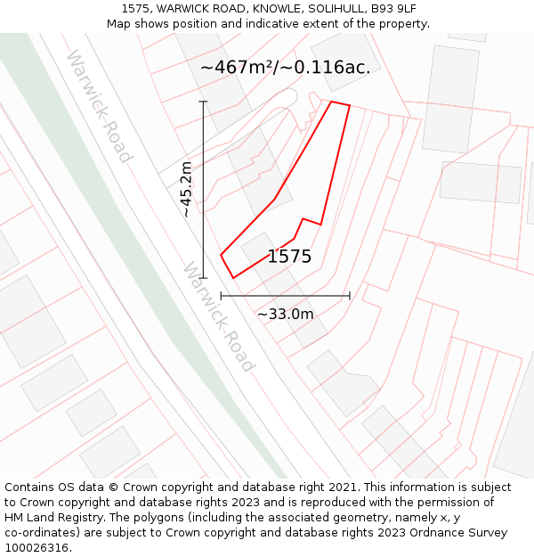 1575, WARWICK ROAD, KNOWLE, SOLIHULL, B93 9LF: Plot and title map