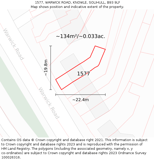 1577, WARWICK ROAD, KNOWLE, SOLIHULL, B93 9LF: Plot and title map