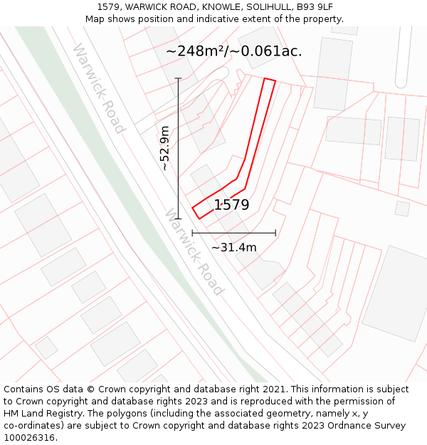 1579, WARWICK ROAD, KNOWLE, SOLIHULL, B93 9LF: Plot and title map