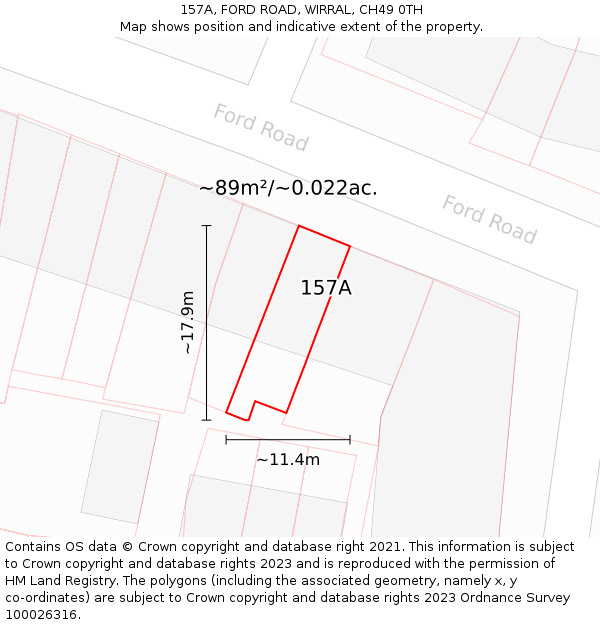 157A, FORD ROAD, WIRRAL, CH49 0TH: Plot and title map