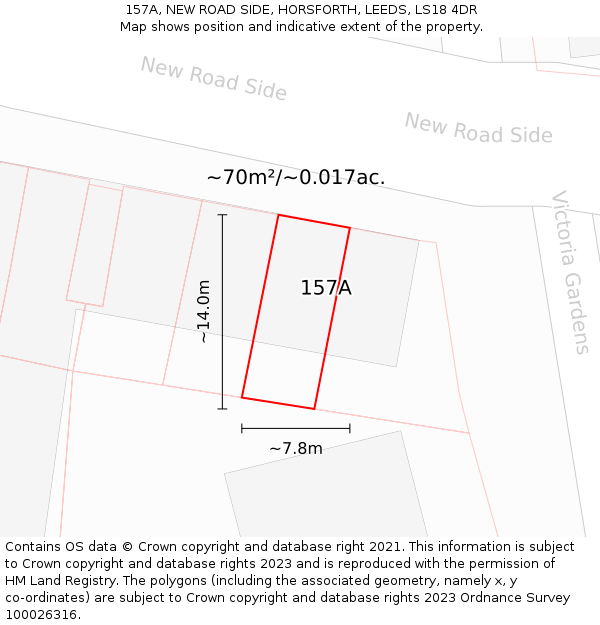 157A, NEW ROAD SIDE, HORSFORTH, LEEDS, LS18 4DR: Plot and title map