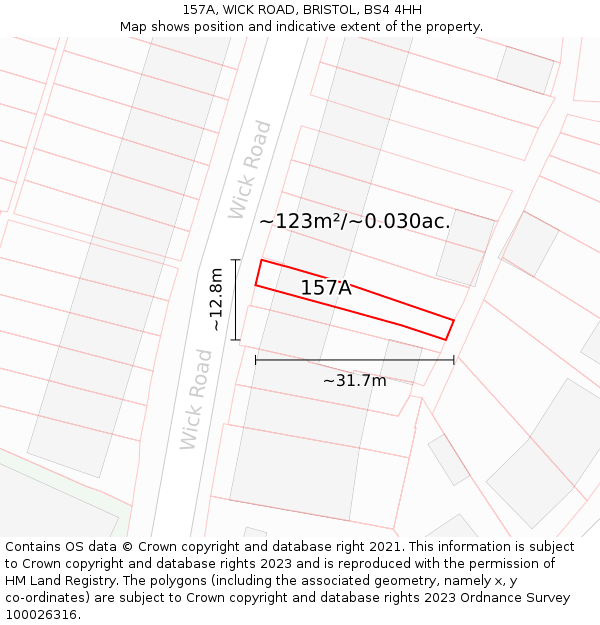 157A, WICK ROAD, BRISTOL, BS4 4HH: Plot and title map