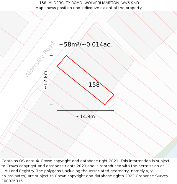 158, ALDERSLEY ROAD, WOLVERHAMPTON, WV6 9NB: Plot and title map