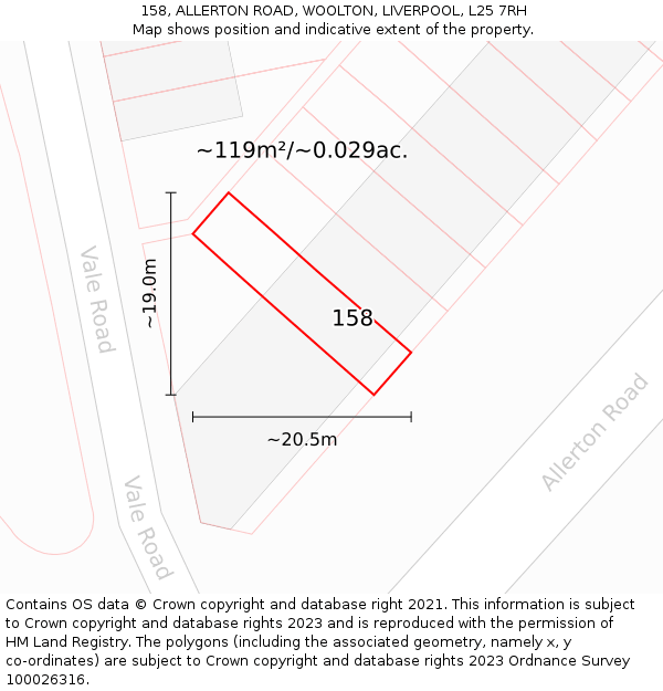 158, ALLERTON ROAD, WOOLTON, LIVERPOOL, L25 7RH: Plot and title map