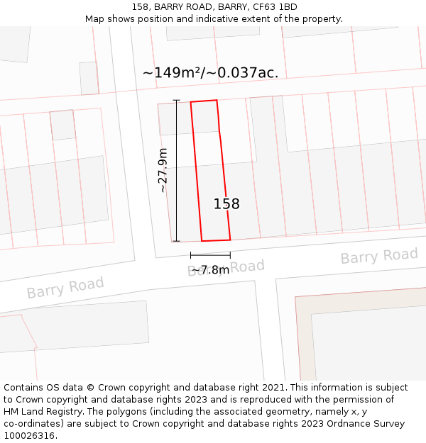 158, BARRY ROAD, BARRY, CF63 1BD: Plot and title map