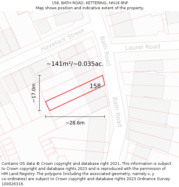 158, BATH ROAD, KETTERING, NN16 8NF: Plot and title map