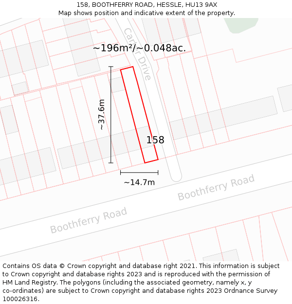 158, BOOTHFERRY ROAD, HESSLE, HU13 9AX: Plot and title map