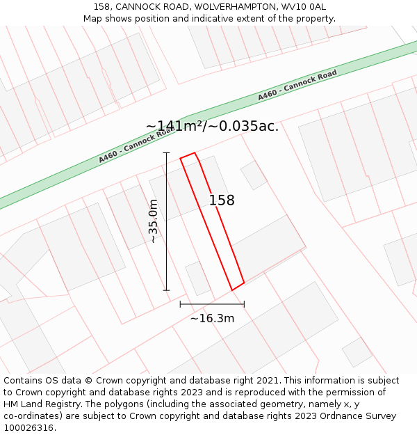 158, CANNOCK ROAD, WOLVERHAMPTON, WV10 0AL: Plot and title map