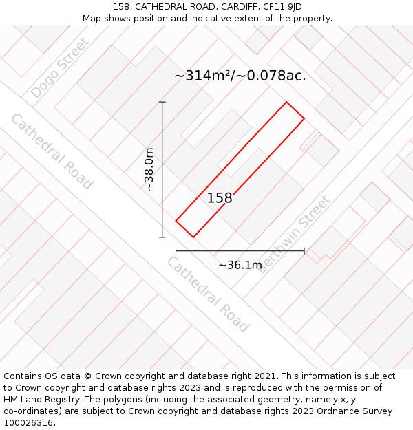 158, CATHEDRAL ROAD, CARDIFF, CF11 9JD: Plot and title map
