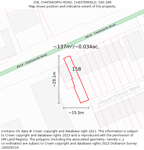 158, CHATSWORTH ROAD, CHESTERFIELD, S40 2AR: Plot and title map