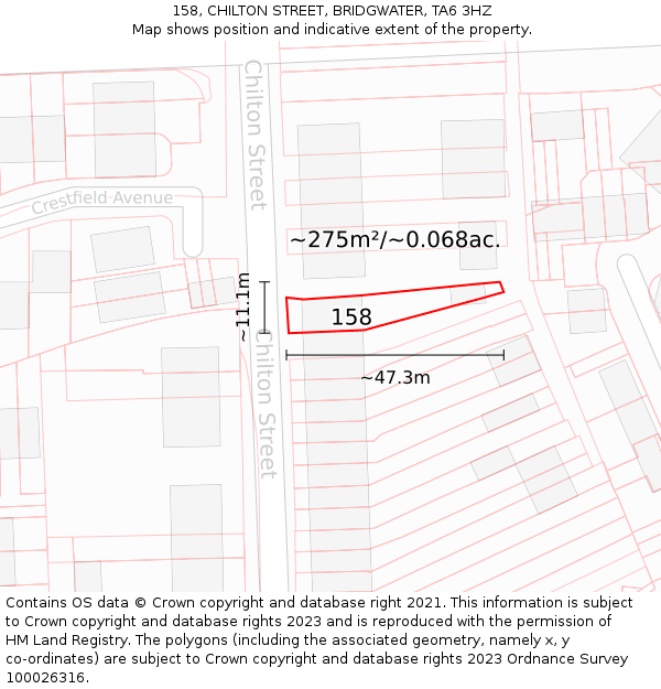 158, CHILTON STREET, BRIDGWATER, TA6 3HZ: Plot and title map