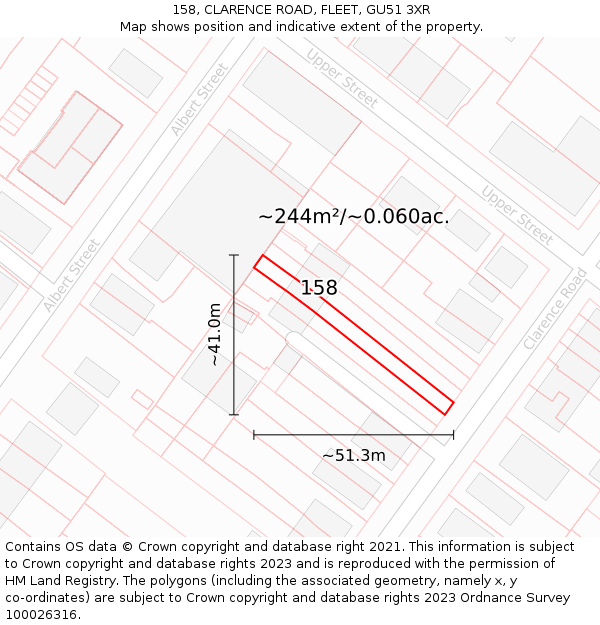 158, CLARENCE ROAD, FLEET, GU51 3XR: Plot and title map