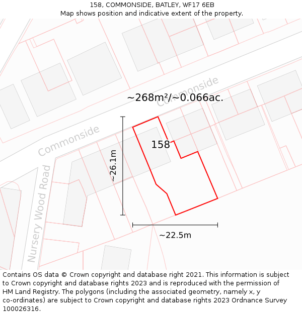 158, COMMONSIDE, BATLEY, WF17 6EB: Plot and title map