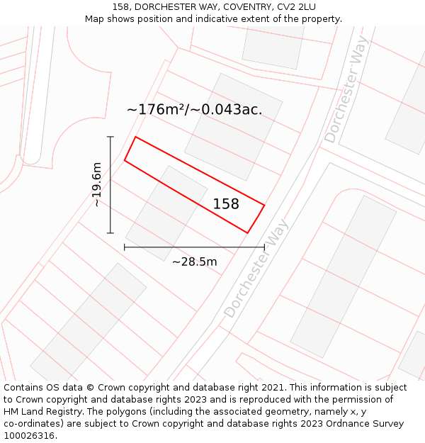 158, DORCHESTER WAY, COVENTRY, CV2 2LU: Plot and title map