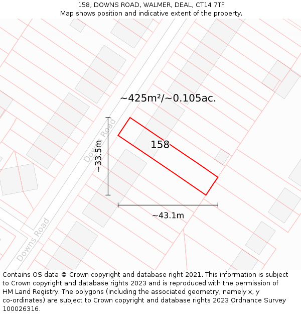 158, DOWNS ROAD, WALMER, DEAL, CT14 7TF: Plot and title map