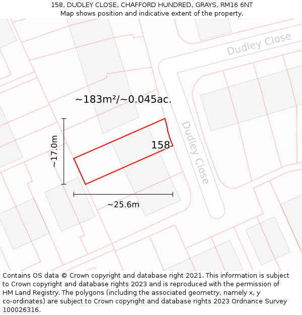 158, DUDLEY CLOSE, CHAFFORD HUNDRED, GRAYS, RM16 6NT: Plot and title map