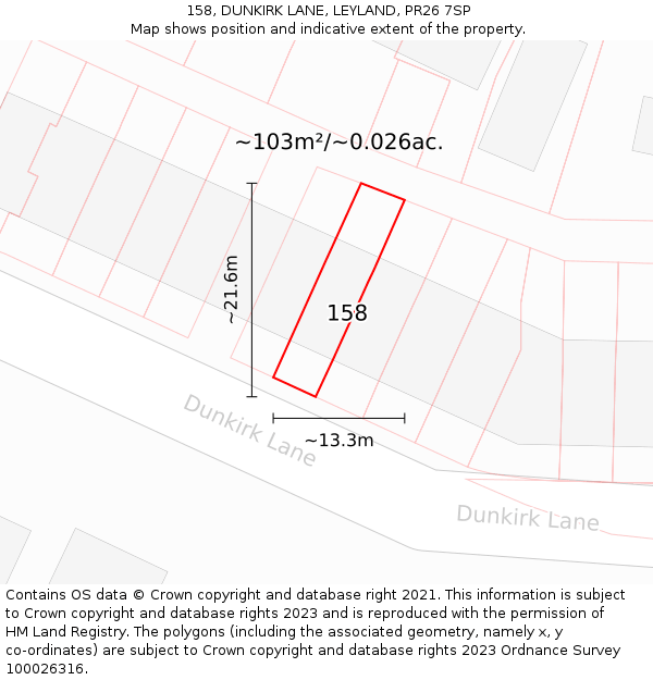 158, DUNKIRK LANE, LEYLAND, PR26 7SP: Plot and title map