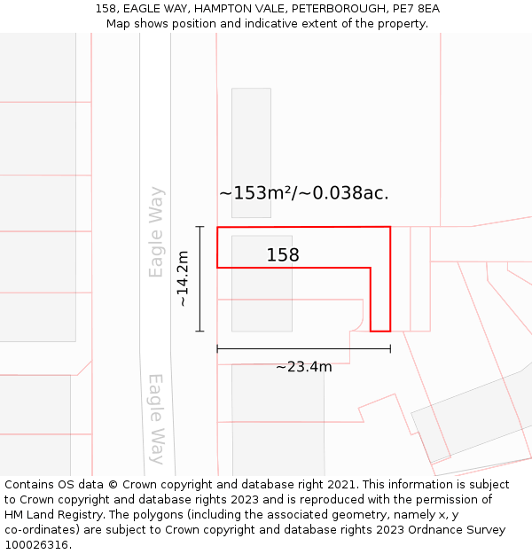 158, EAGLE WAY, HAMPTON VALE, PETERBOROUGH, PE7 8EA: Plot and title map