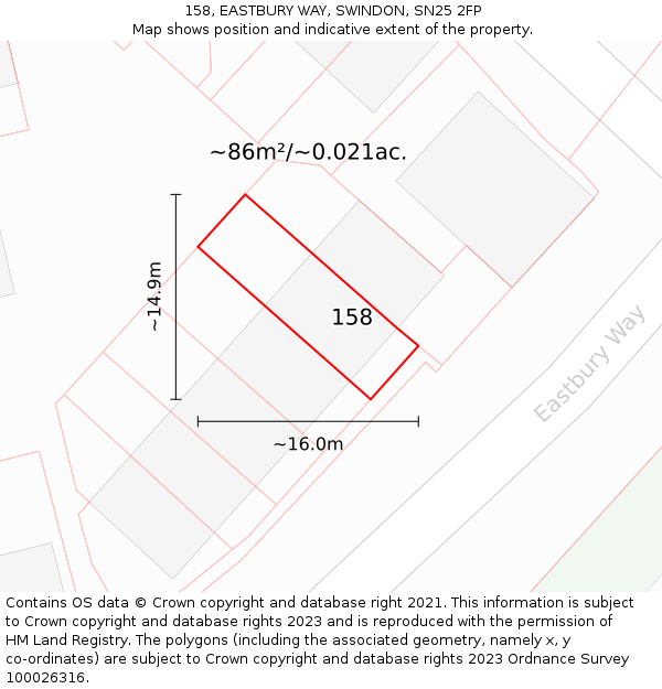158, EASTBURY WAY, SWINDON, SN25 2FP: Plot and title map