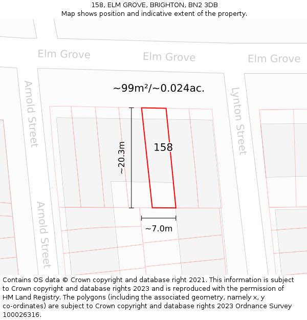 158, ELM GROVE, BRIGHTON, BN2 3DB: Plot and title map