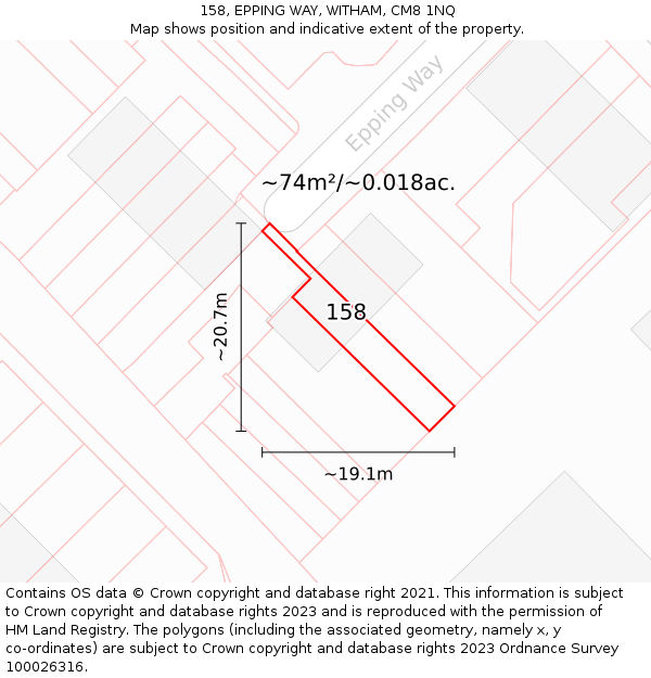 158, EPPING WAY, WITHAM, CM8 1NQ: Plot and title map