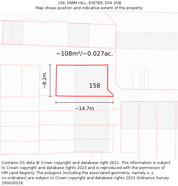 158, FARM HILL, EXETER, EX4 2NB: Plot and title map