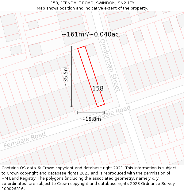158, FERNDALE ROAD, SWINDON, SN2 1EY: Plot and title map