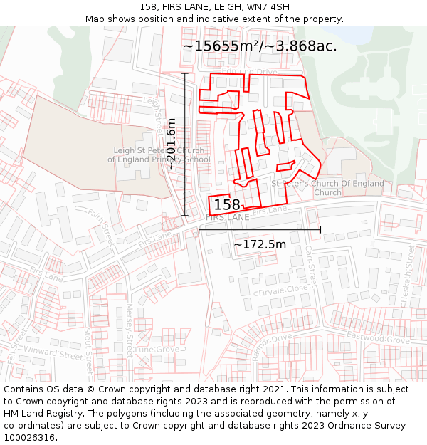 158, FIRS LANE, LEIGH, WN7 4SH: Plot and title map