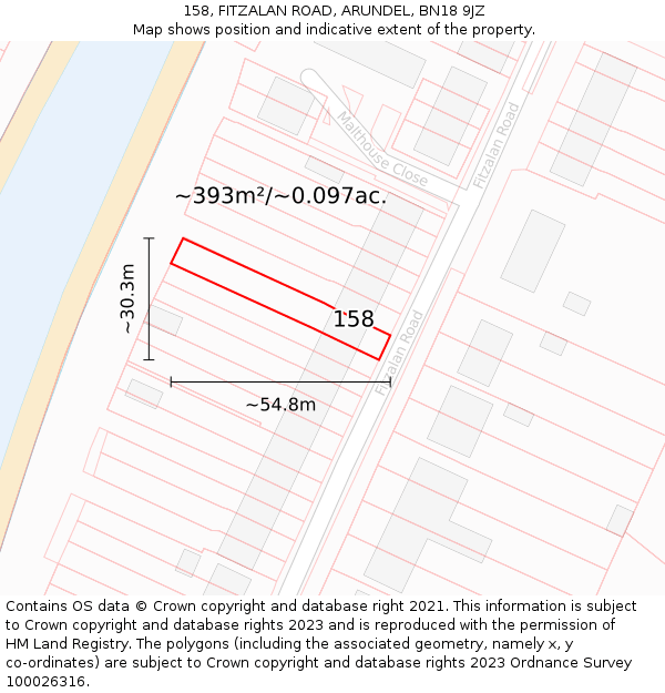 158, FITZALAN ROAD, ARUNDEL, BN18 9JZ: Plot and title map