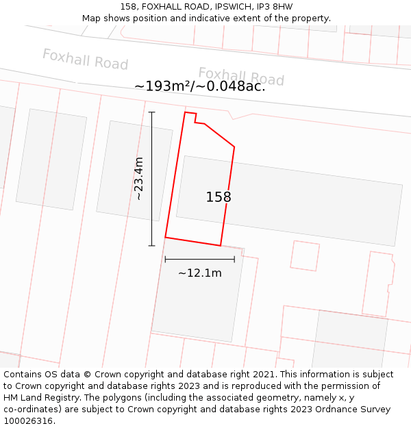 158, FOXHALL ROAD, IPSWICH, IP3 8HW: Plot and title map