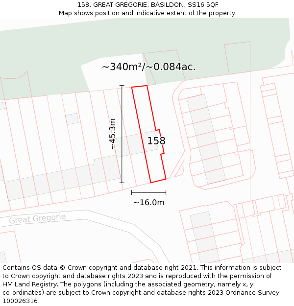158, GREAT GREGORIE, BASILDON, SS16 5QF: Plot and title map