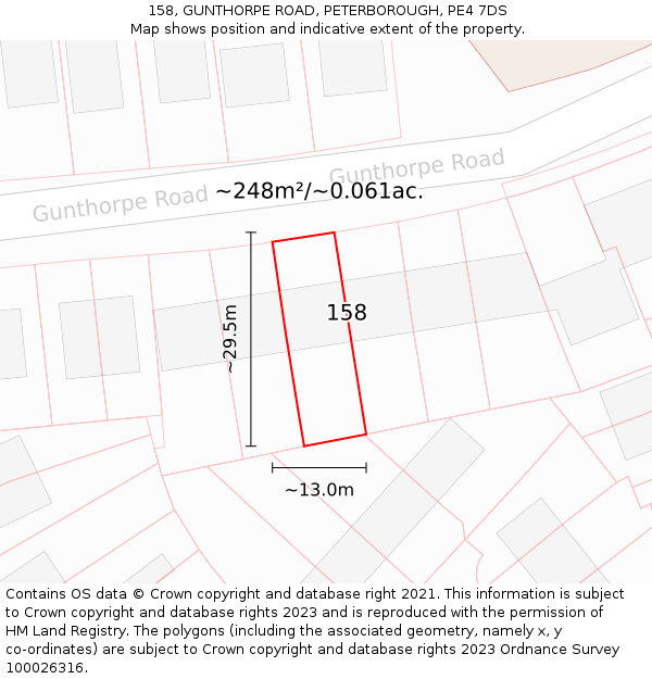 158, GUNTHORPE ROAD, PETERBOROUGH, PE4 7DS: Plot and title map