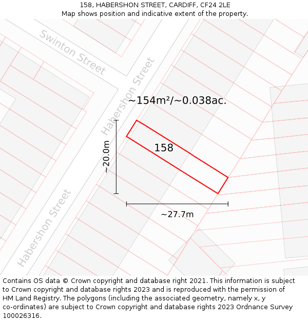 158, HABERSHON STREET, CARDIFF, CF24 2LE: Plot and title map