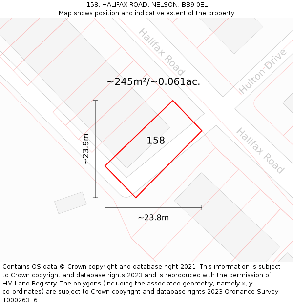 158, HALIFAX ROAD, NELSON, BB9 0EL: Plot and title map