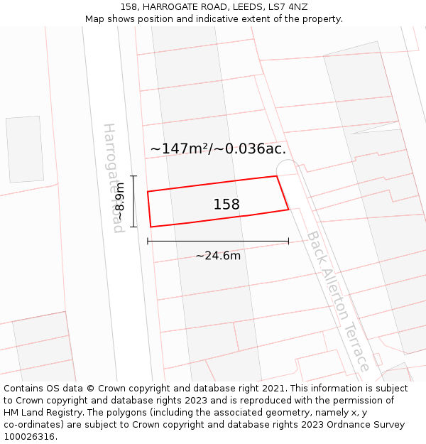 158, HARROGATE ROAD, LEEDS, LS7 4NZ: Plot and title map