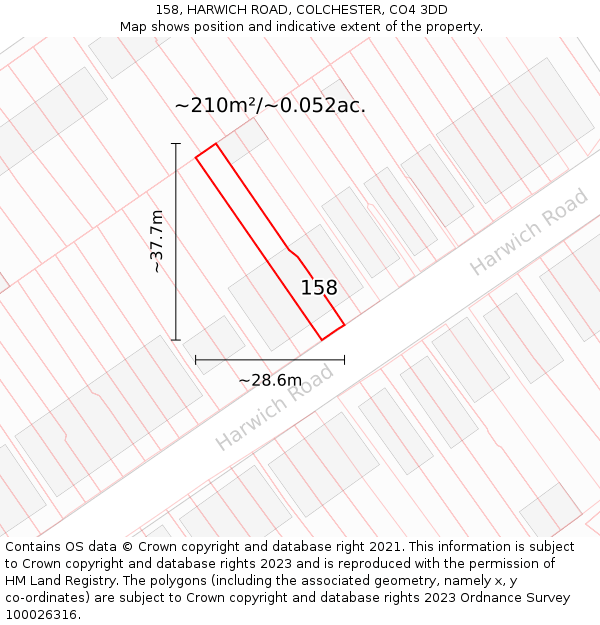 158, HARWICH ROAD, COLCHESTER, CO4 3DD: Plot and title map