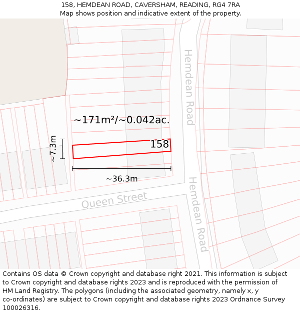 158, HEMDEAN ROAD, CAVERSHAM, READING, RG4 7RA: Plot and title map