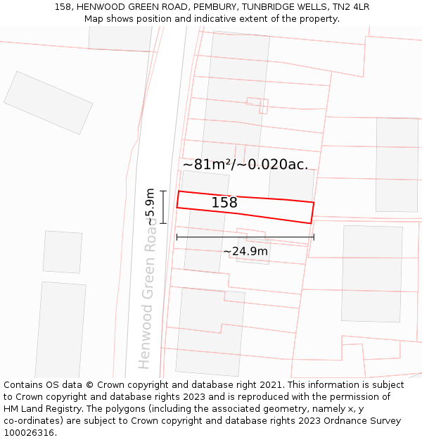 158, HENWOOD GREEN ROAD, PEMBURY, TUNBRIDGE WELLS, TN2 4LR: Plot and title map