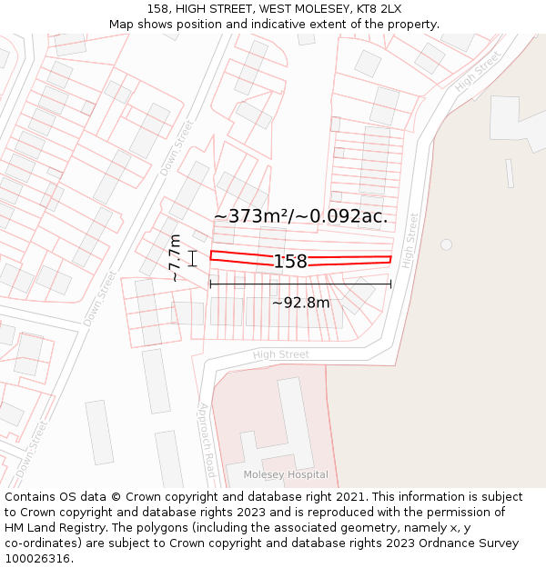 158, HIGH STREET, WEST MOLESEY, KT8 2LX: Plot and title map