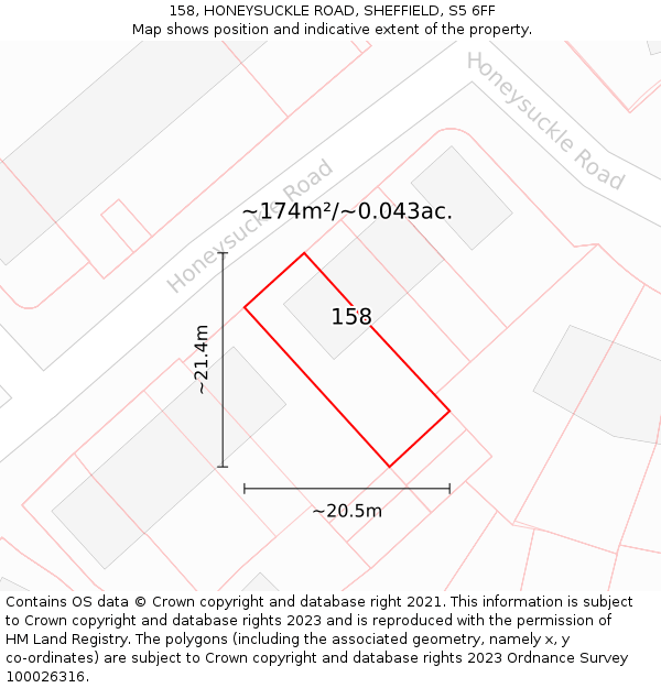 158, HONEYSUCKLE ROAD, SHEFFIELD, S5 6FF: Plot and title map