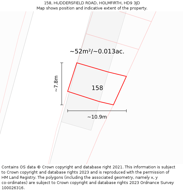 158, HUDDERSFIELD ROAD, HOLMFIRTH, HD9 3JD: Plot and title map