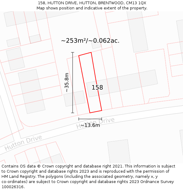 158, HUTTON DRIVE, HUTTON, BRENTWOOD, CM13 1QX: Plot and title map