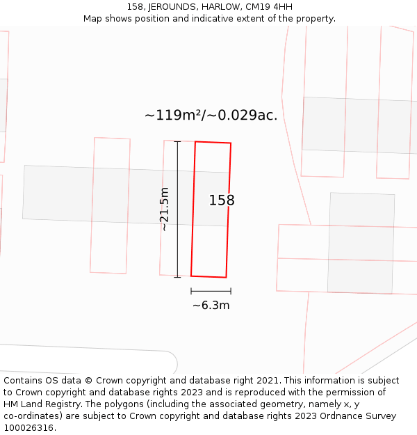 158, JEROUNDS, HARLOW, CM19 4HH: Plot and title map