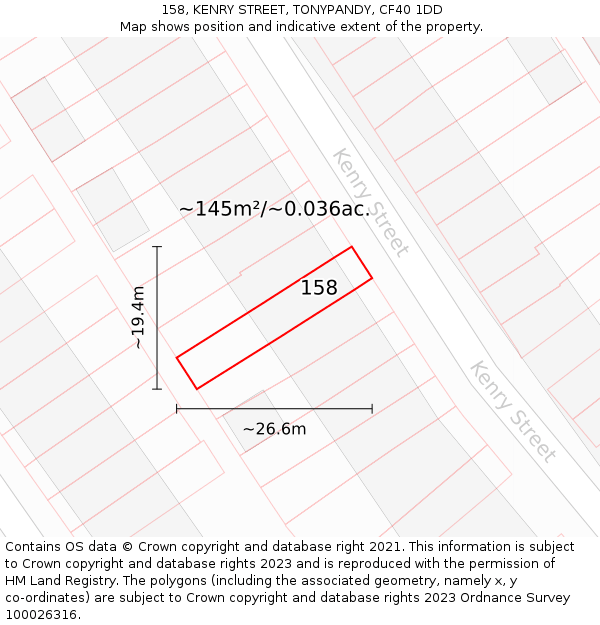 158, KENRY STREET, TONYPANDY, CF40 1DD: Plot and title map