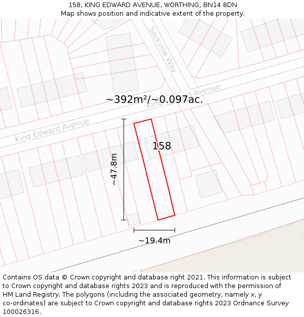 158, KING EDWARD AVENUE, WORTHING, BN14 8DN: Plot and title map