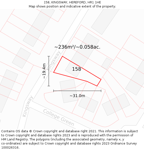 158, KINGSWAY, HEREFORD, HR1 1HE: Plot and title map