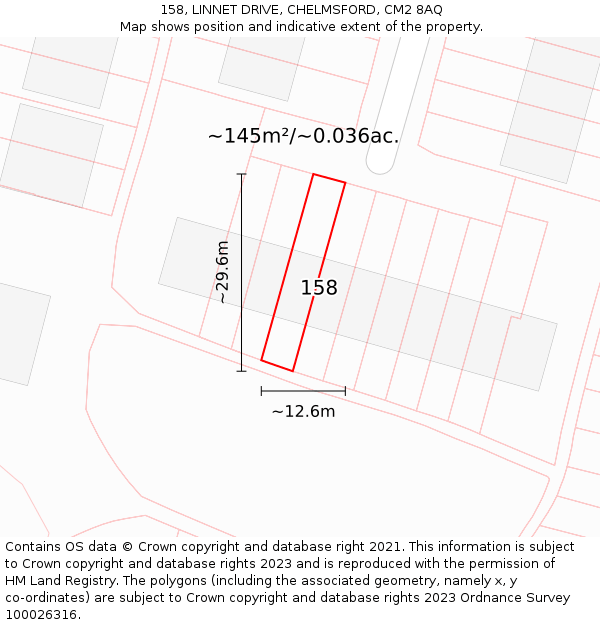 158, LINNET DRIVE, CHELMSFORD, CM2 8AQ: Plot and title map