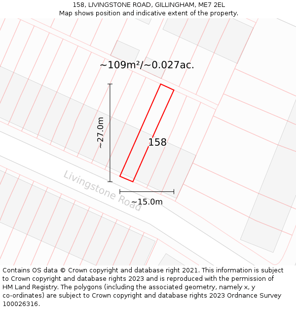 158, LIVINGSTONE ROAD, GILLINGHAM, ME7 2EL: Plot and title map