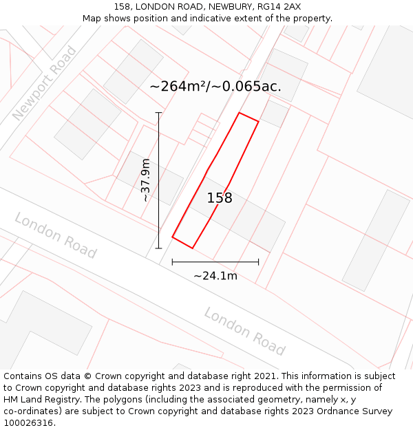 158, LONDON ROAD, NEWBURY, RG14 2AX: Plot and title map
